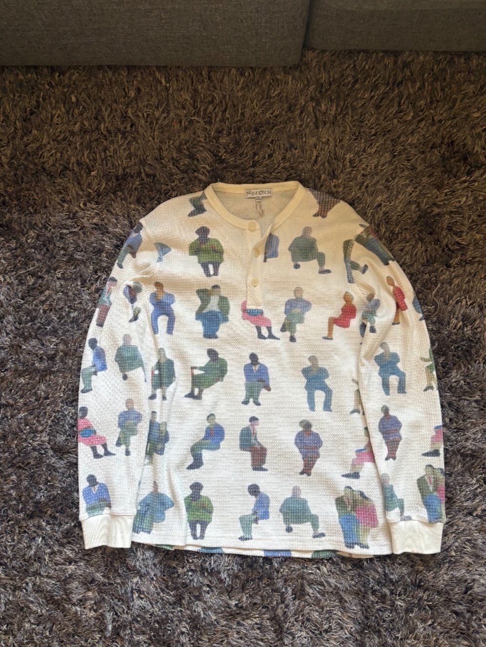 Jw Anderson People Print Waffle Knit Cotton Henley Top